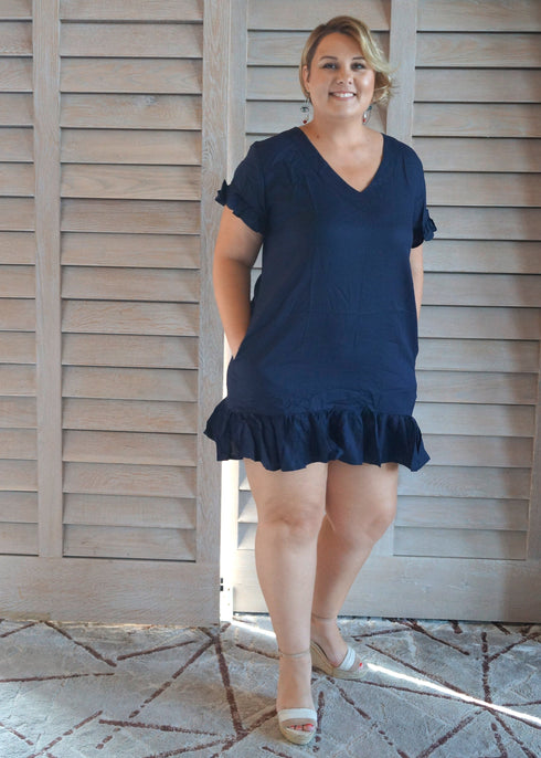 THE-V-FLIRTY-ANYWHERE-DRESS-FITTED-WOMEN-DRESS-NAVY-COTTON